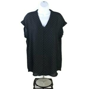 Pleione Black White Comma Print Short Cap Cuffed Dolman Sleeve Top Womens Medium